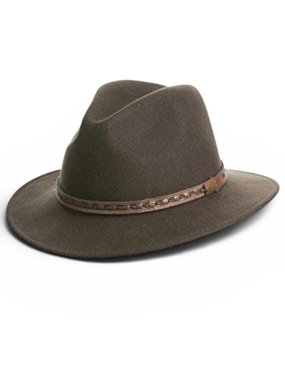 Overland Crushable Wool Hat Sierra Hat Fedora Braided Leather Band Olive